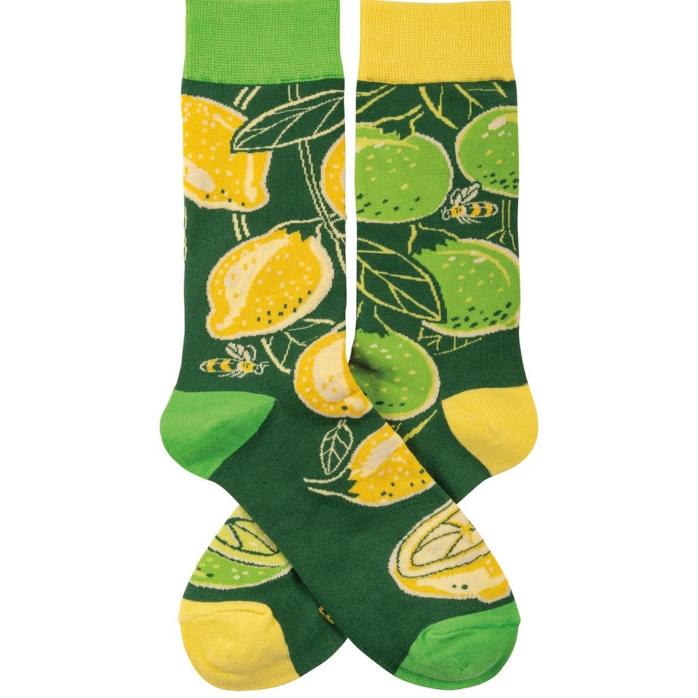 LEMON LIME Unisex Socks Whimsical Bright Green Yellow Summertime Fun Party Gifts